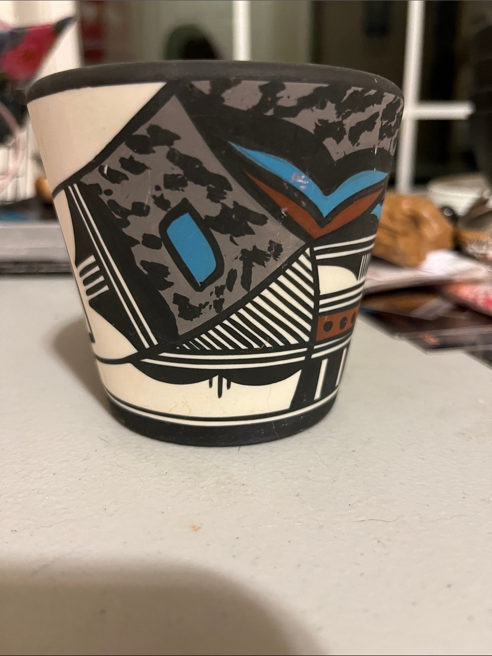 Decorative Abstract Pattern Ceramic Planter - Blue, Black & White